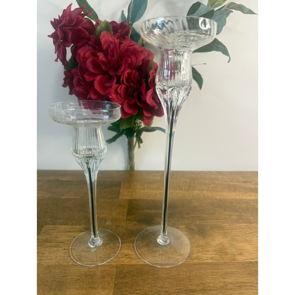 Belfor Exquisite Crystal Candle Holders Pair Tall‎ Stem Candlesticks Glass